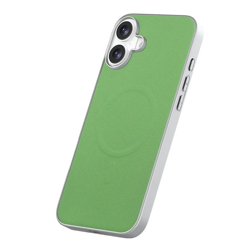 Capa Magnética para iPhone 16 com Textura de Grelha Fina em Pele + PC + TPU - Verde