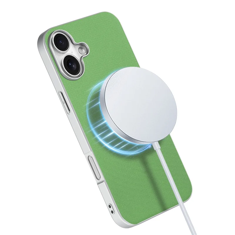Capa Magnética para iPhone 16 com Textura de Grelha Fina em Pele + PC + TPU - Verde
