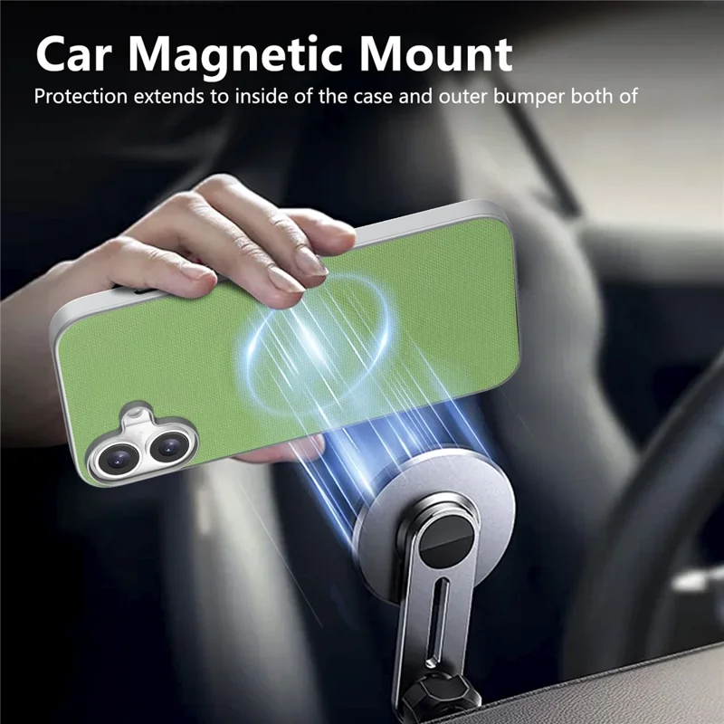 Capa Magnética para iPhone 16 com Textura de Grelha Fina em Pele + PC + TPU - Verde