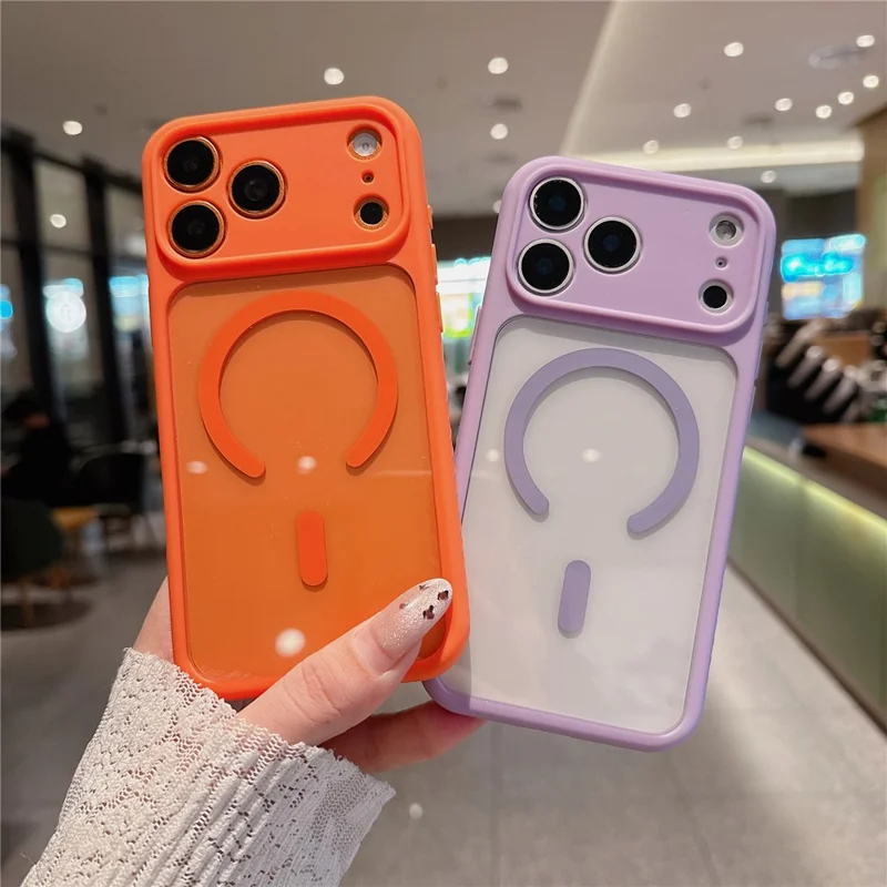 For iPhone 17 Pro Magnetic Case Compatible with MagSafe PC + TPU Shockproof Phone Cover (Precise Lens Cutouts) - Orange