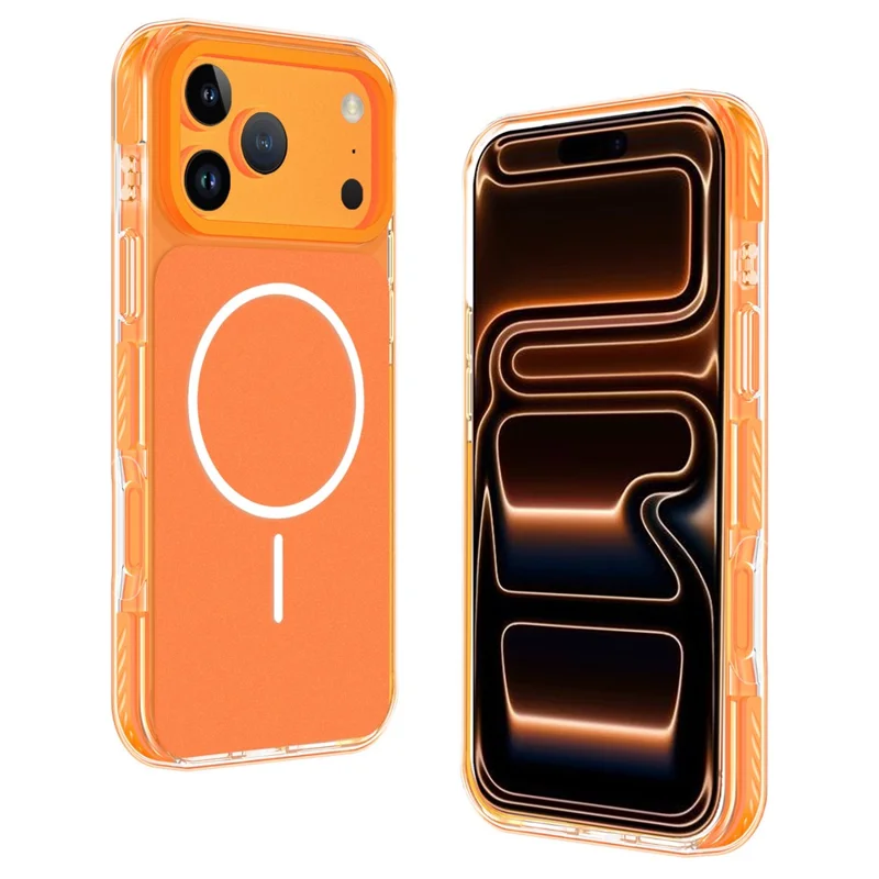Für iPhone 17 Pro Max Magnetische Hülle mit PC + TPU Hautgefühl IMD-Telefonabdeckung und PC-Objektivrahmen - Orange