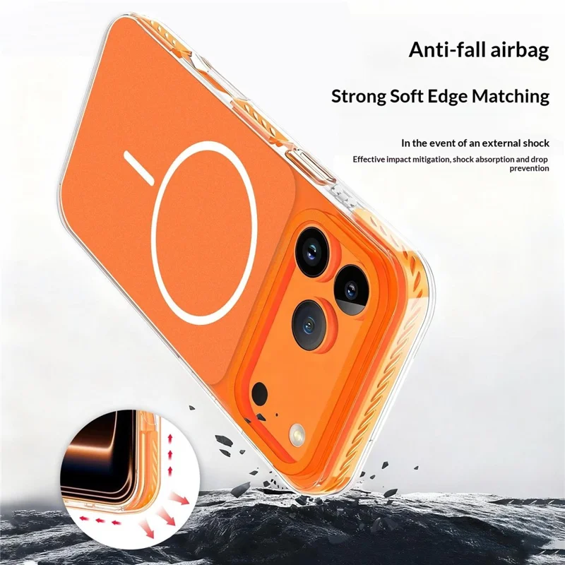 Für iPhone 17 Pro Max Magnetische Hülle mit PC + TPU Hautgefühl IMD-Telefonabdeckung und PC-Objektivrahmen - Orange