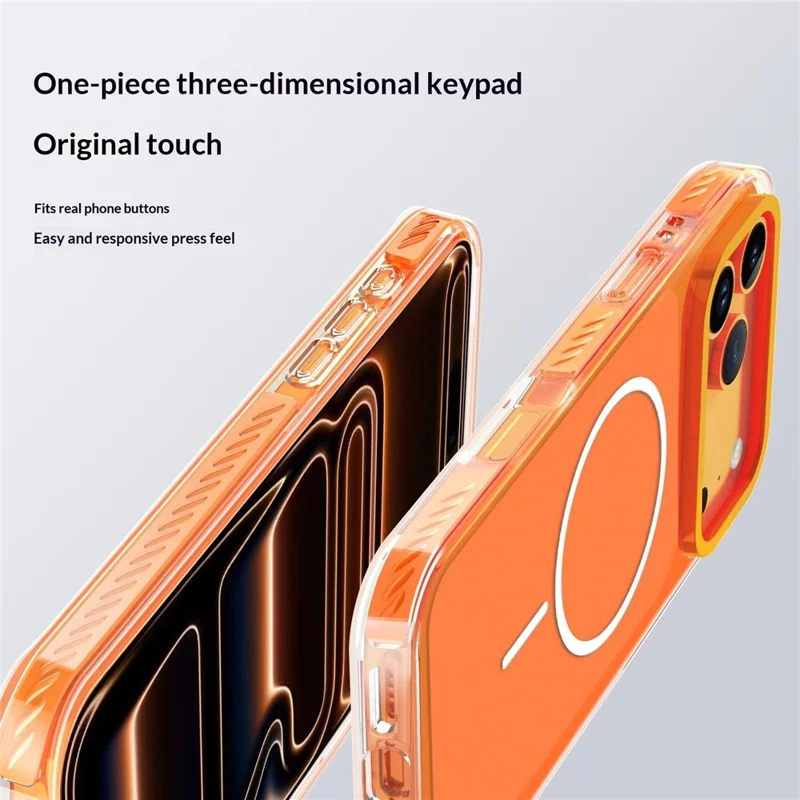 Für iPhone 17 Pro Max Magnetische Hülle mit PC + TPU Hautgefühl IMD-Telefonabdeckung und PC-Objektivrahmen - Orange