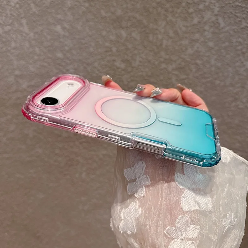 Funda para iPhone Air Compatible con MagSafe, Color Degradado, TPU + PC, Trasera para Teléfono - Rosa/Verde Menta