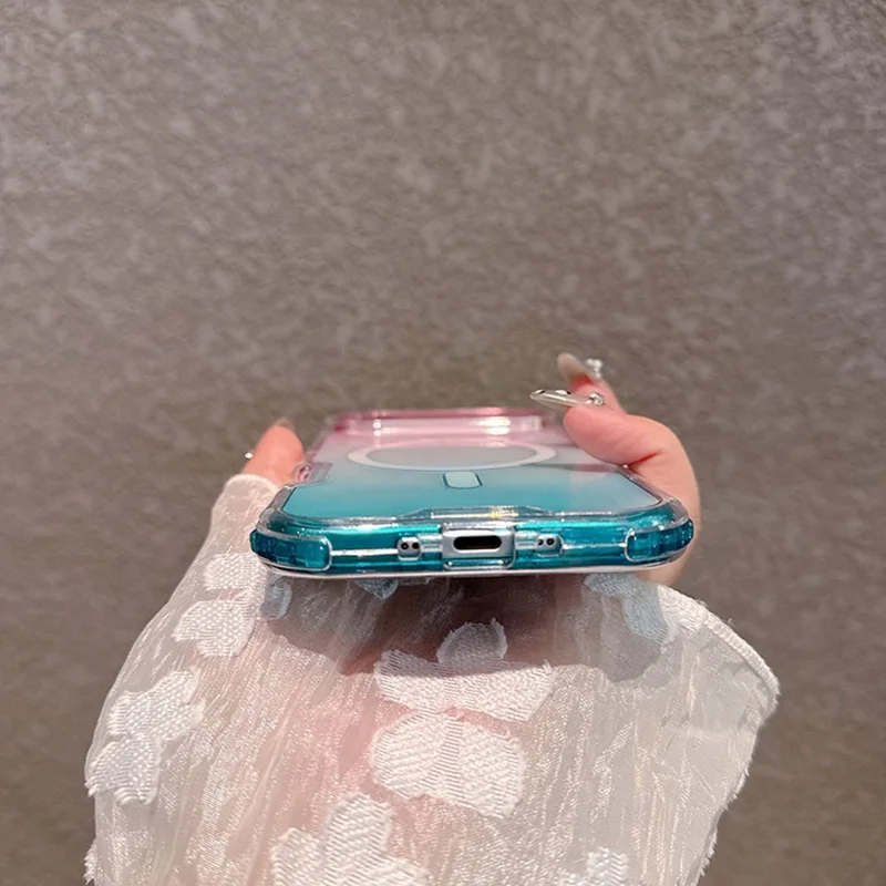 Funda para iPhone Air Compatible con MagSafe, Color Degradado, TPU + PC, Trasera para Teléfono - Rosa/Verde Menta