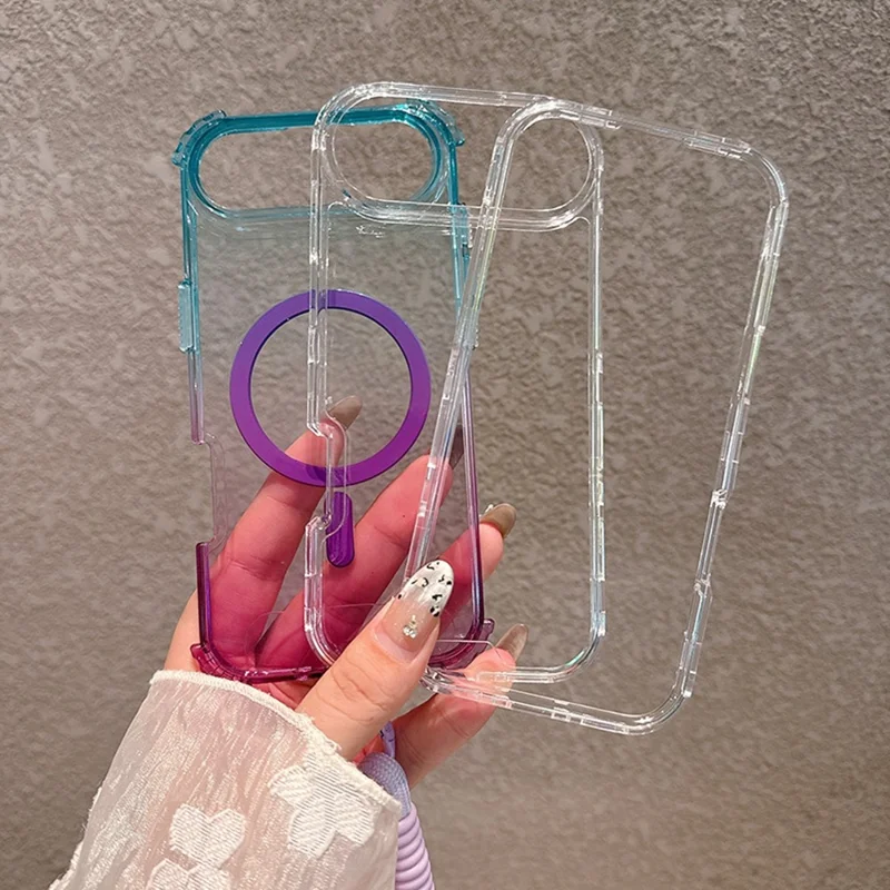 Funda para iPhone Air Compatible con MagSafe, Color Degradado, TPU + PC, Trasera para Teléfono - Rosa/Verde Menta