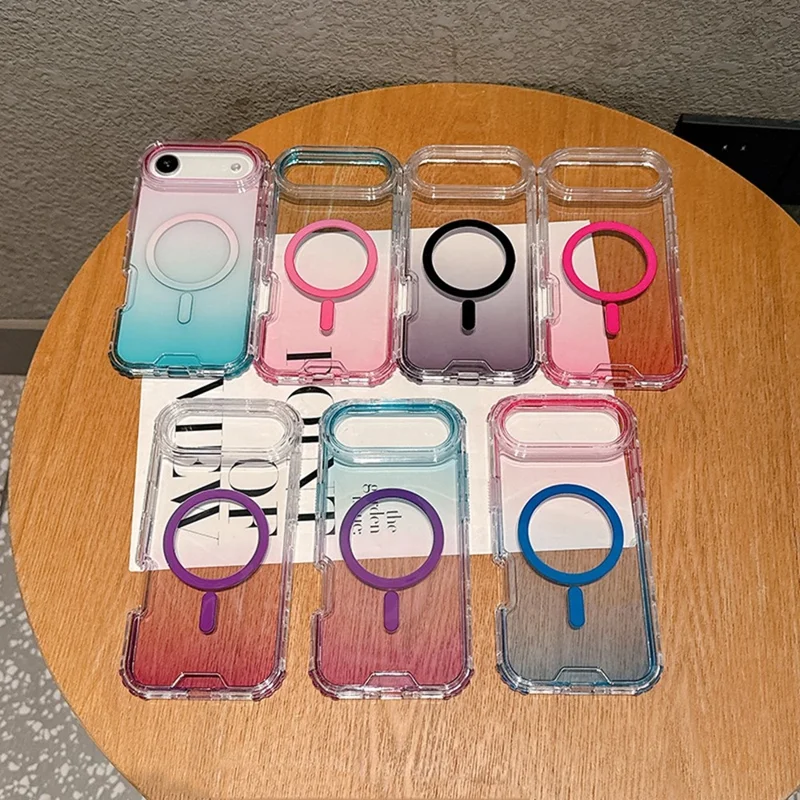 Funda para iPhone Air Compatible con MagSafe, Color Degradado, TPU + PC, Trasera para Teléfono - Rosa/Verde Menta