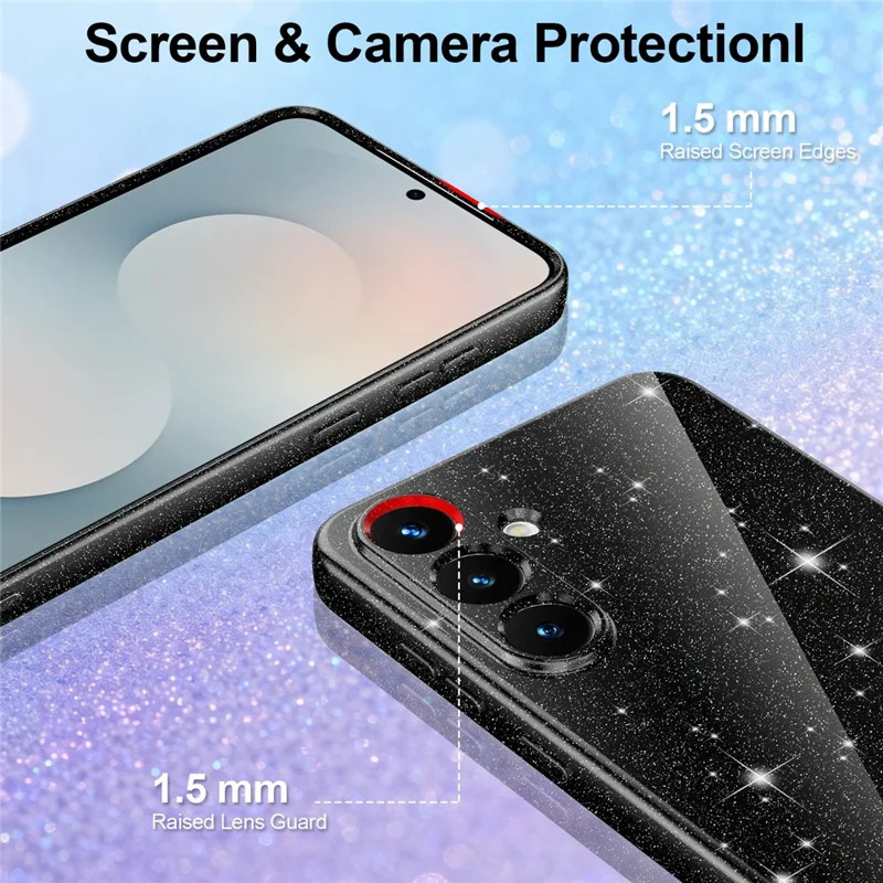 For Samsung Galaxy S25 FE Magnetic Case Glitter TPU Shockproof Phone Cover with Lanyard - Black