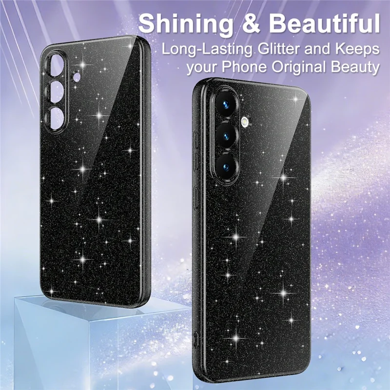For Samsung Galaxy S25 FE Magnetic Case Glitter TPU Shockproof Phone Cover with Lanyard - Black