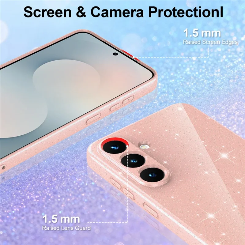 For Samsung Galaxy S25 FE Magnetic Case Glitter TPU Shockproof Phone Cover with Lanyard - Pink