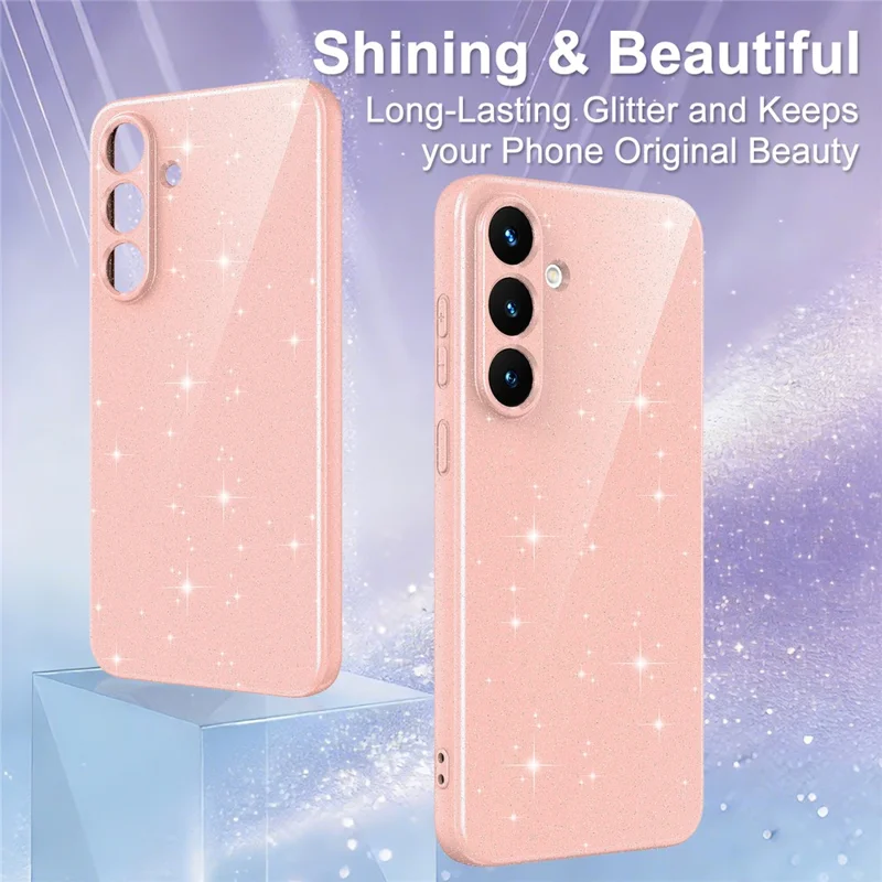 For Samsung Galaxy S25 FE Magnetic Case Glitter TPU Shockproof Phone Cover with Lanyard - Pink