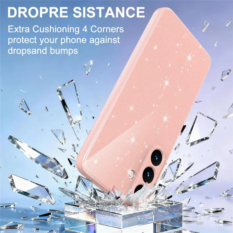 For Samsung Galaxy S25 FE Magnetic Case Glitter TPU Shockproof Phone Cover with Lanyard - Pink