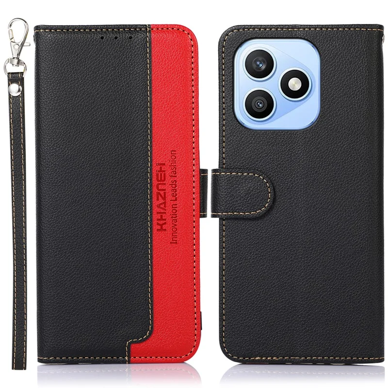 KHAZNEH For Honor X8b 4G Case RFID Blocking Wallet Litchi Texture PU Leather Phone Cover with Strap - Black
