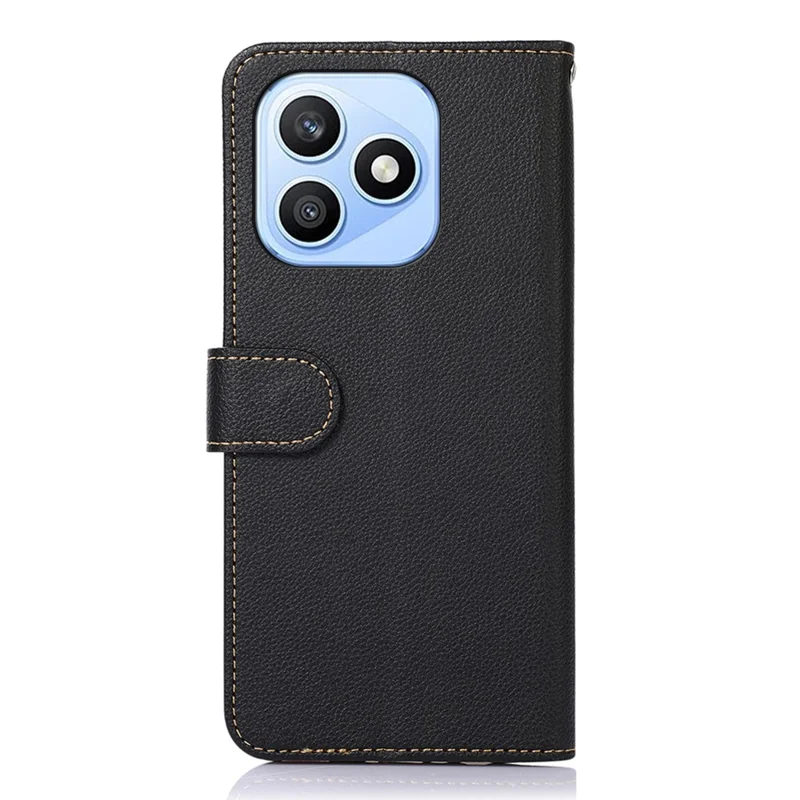 KHAZNEH For Honor X8b 4G Case RFID Blocking Wallet Litchi Texture PU Leather Phone Cover with Strap - Black