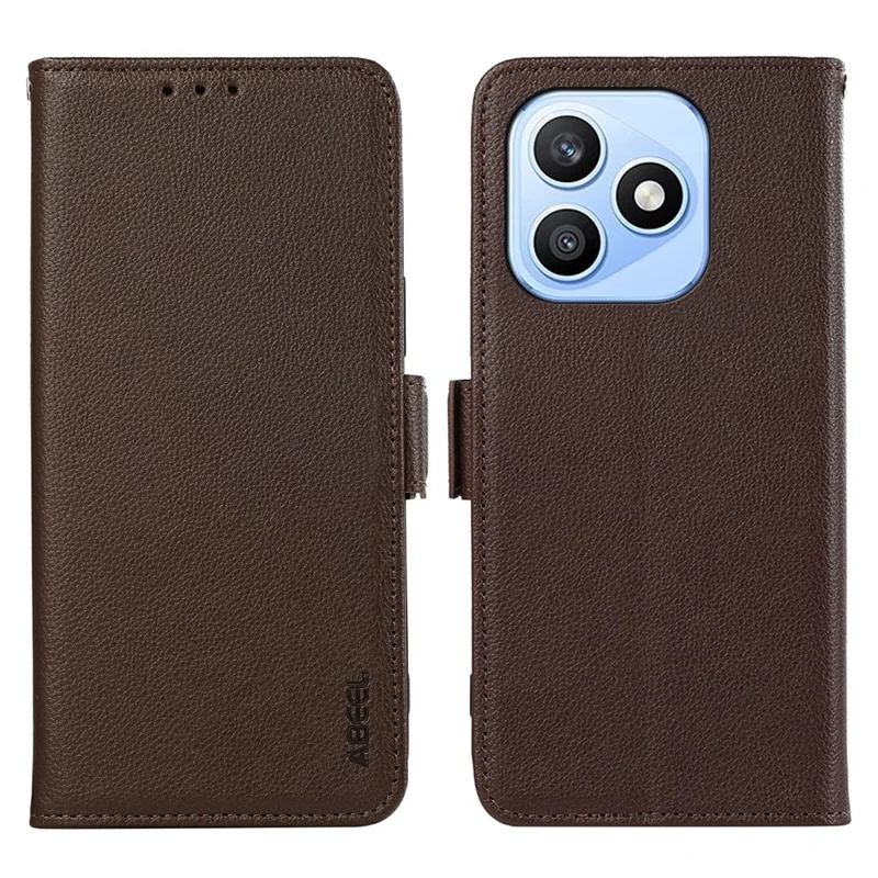 ABEEL For Honor X8b 4G Case Litchi Texture Leather RFID Blocking Phone Cover - Brown