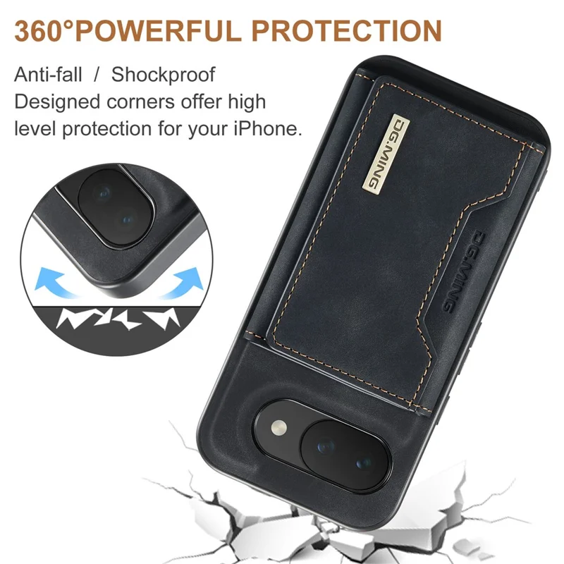 DG.MING M2 Series for Google Pixel 10a Magnetic Case PU + PC + TPU Phone Cover Detachable Wallet Kickstand - Black