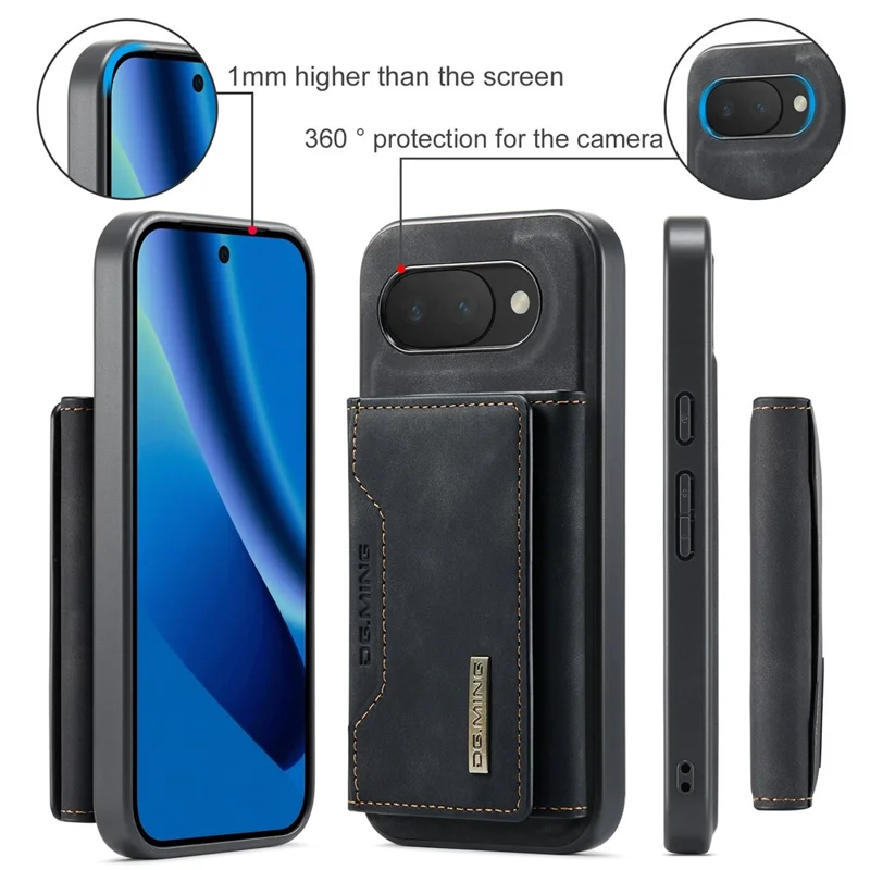 DG.MING M2 Series for Google Pixel 10a Magnetic Case PU + PC + TPU Phone Cover Detachable Wallet Kickstand - Black