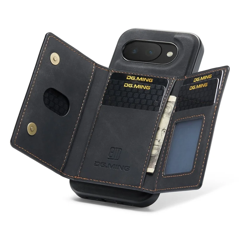 DG.MING M2 Series for Google Pixel 10a Magnetic Case PU + PC + TPU Phone Cover Detachable Wallet Kickstand - Black