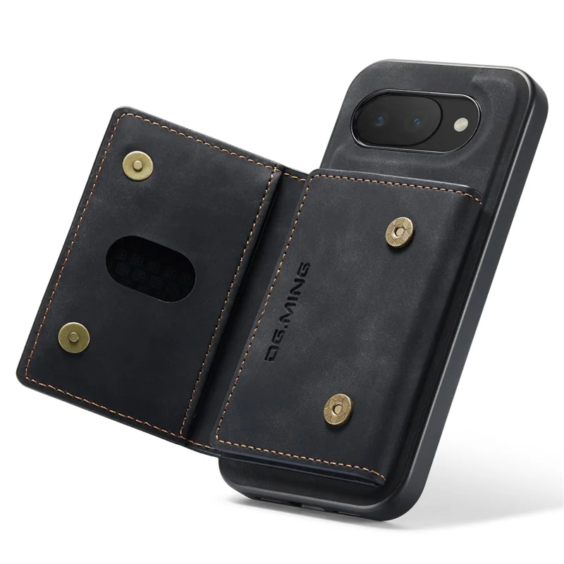 DG.MING M2 Series for Google Pixel 10a Magnetic Case PU + PC + TPU Phone Cover Detachable Wallet Kickstand - Black
