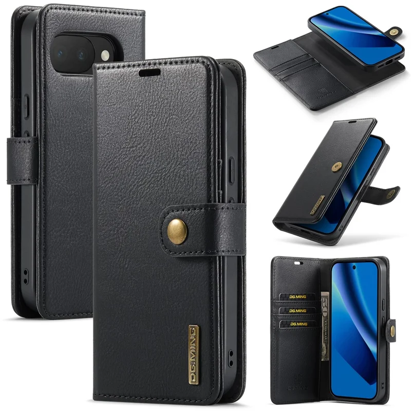 DG.MING for Google Pixel 10a Case Detachable Wallet Stand Split Leather Phone Cover - Black