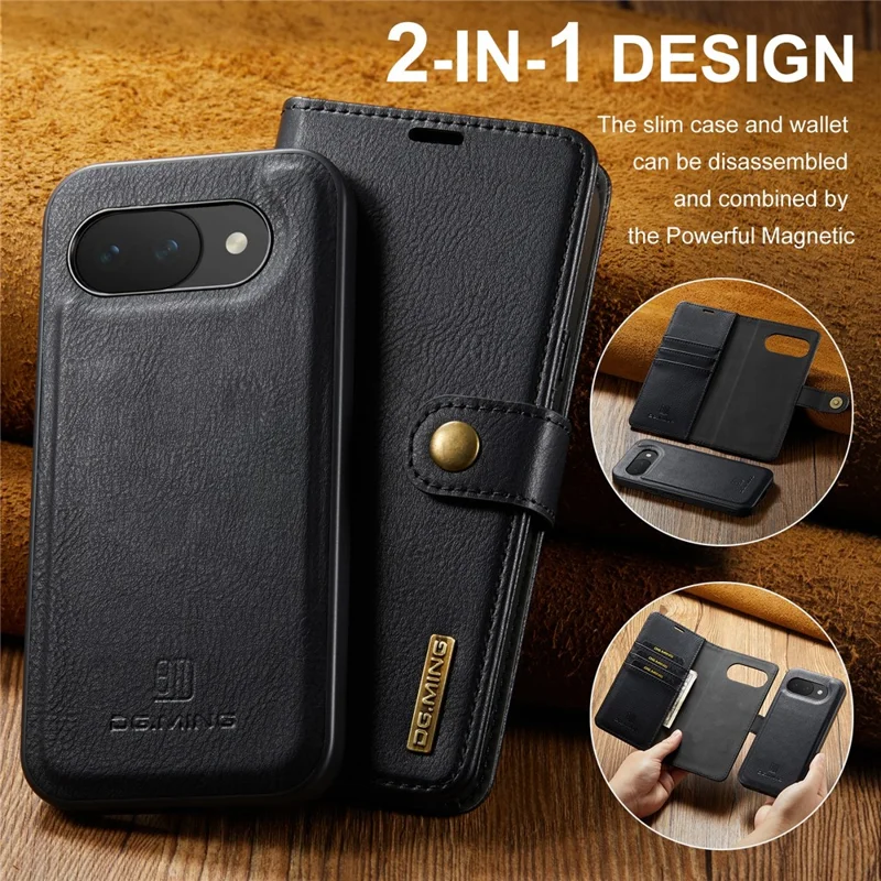 DG.MING for Google Pixel 10a Case Detachable Wallet Stand Split Leather Phone Cover - Black