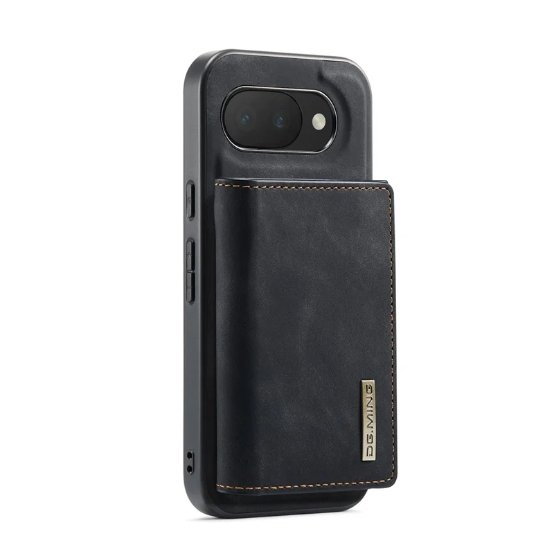 DG.MING M1 Series for Google Pixel 10a Phone Case PU + TPU + PC Back Cover with Magnetic Tri-Fold Wallet Kickstand - Black