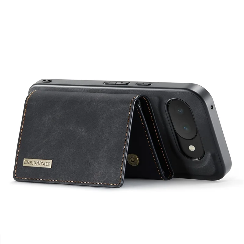 DG.MING M1 Series for Google Pixel 10a Phone Case PU + TPU + PC Back Cover with Magnetic Tri-Fold Wallet Kickstand - Black