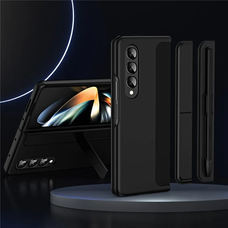 Для Samsung Galaxy Z Fold4 5G Rubberized Hard PC Folding Shell Невидимая подставка Противоударный защитный чехол для телефона с держателем для карандаша - Черный