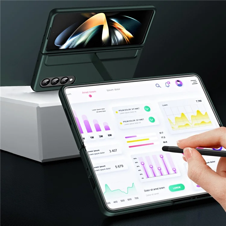 Для Samsung Galaxy Z Fold4 5G Rubberized Hard PC Folding Shell Невидимая подставка Противоударный защитный чехол для телефона с держателем для карандаша - Черный