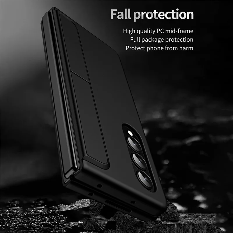 For Samsung Galaxy Z Fold4 5G Rubberized Hard PC Folding Shell Invisible Kickstand Anti-Scratch Protective Phone Case with Pencil  /  Pencil Holder - Dark Purple