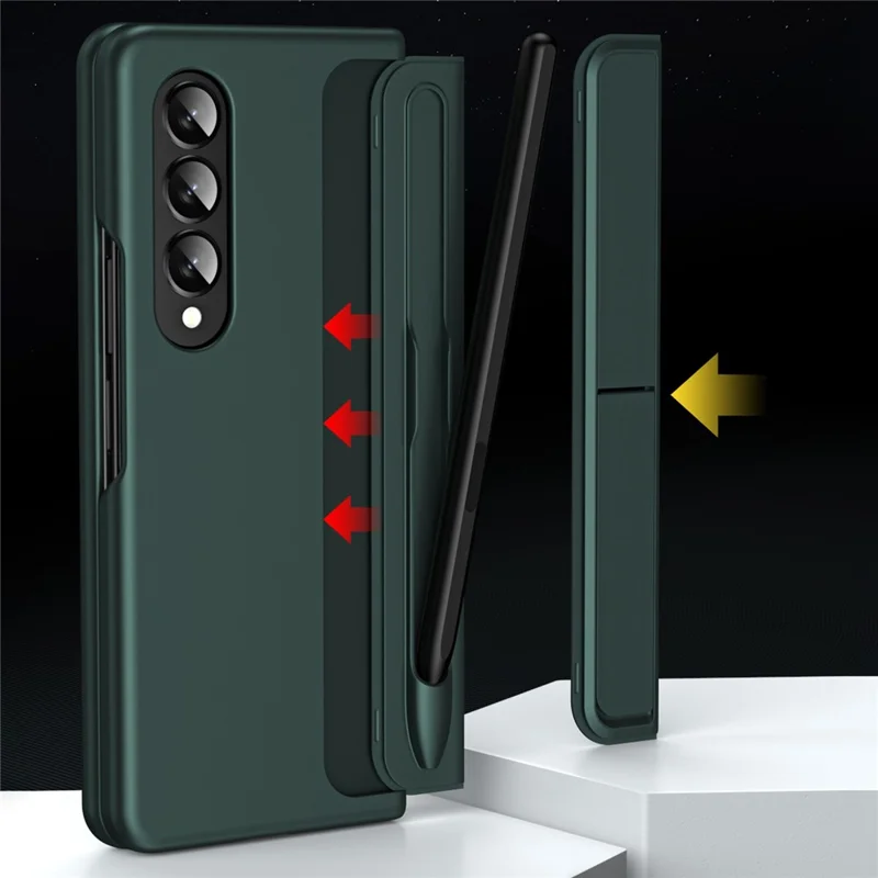 For Samsung Galaxy Z Fold4 5G Rubberized Hard PC Folding Shell Invisible Kickstand Anti-Scratch Protective Phone Case with Pencil  /  Pencil Holder - Dark Purple
