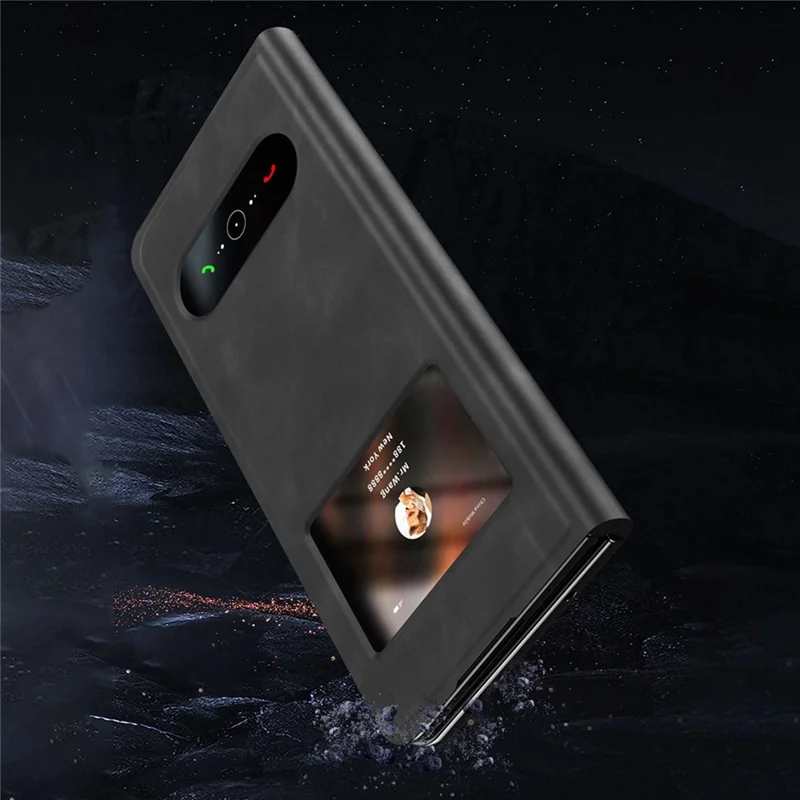 For Samsung Galaxy Z Fold4 5G View Window Design Folding Phone Protective Cover Nappa Texture PU Leather + PC Drop Resistant Case with Stand - Green