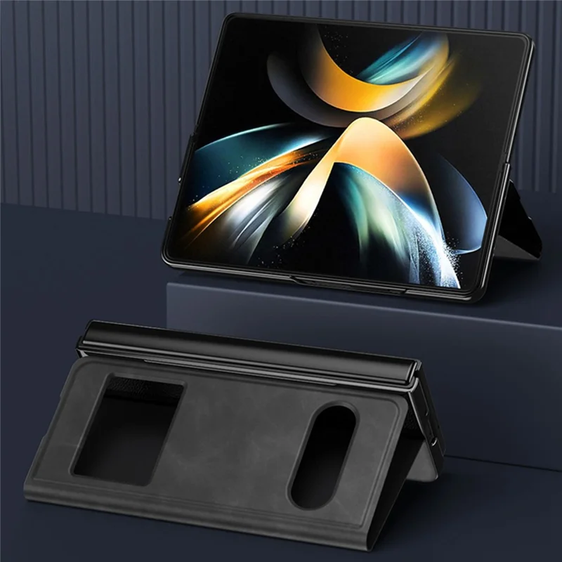 For Samsung Galaxy Z Fold4 5G View Window Design Folding Phone Protective Cover Nappa Texture PU Leather + PC Drop Resistant Case with Stand - Green