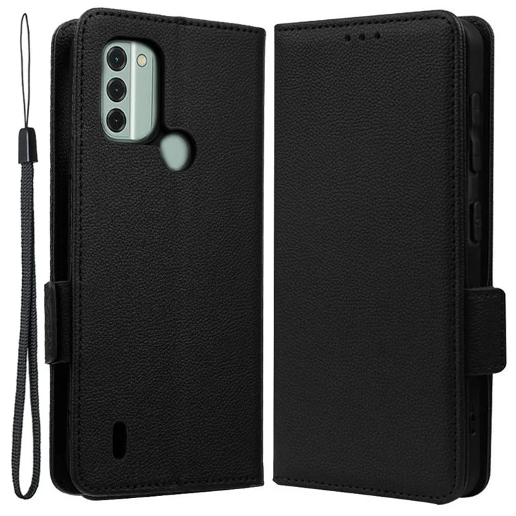 Для Nokia C31 4G Litchi Texture Wallet Case Case Cue Cutemper Shock -reseper Flip Stand Dual Magnetic Clasp Защитная Крышка с Ремешком - Черный