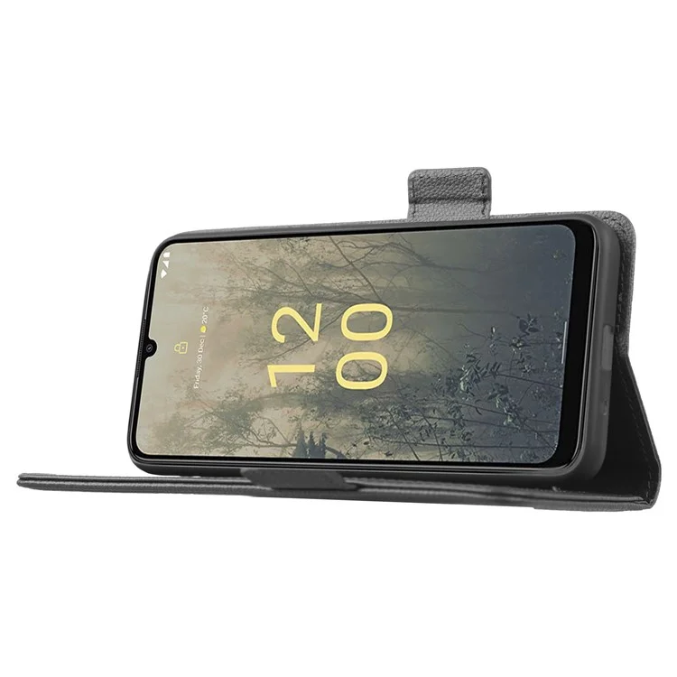 Для Nokia C31 4G Litchi Texture Wallet Case Case Cue Cutemper Shock -reseper Flip Stand Dual Magnetic Clasp Защитная Крышка с Ремешком - Черный