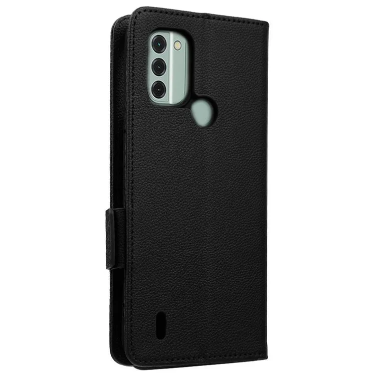 Для Nokia C31 4G Litchi Texture Wallet Case Case Cue Cutemper Shock -reseper Flip Stand Dual Magnetic Clasp Защитная Крышка с Ремешком - Черный