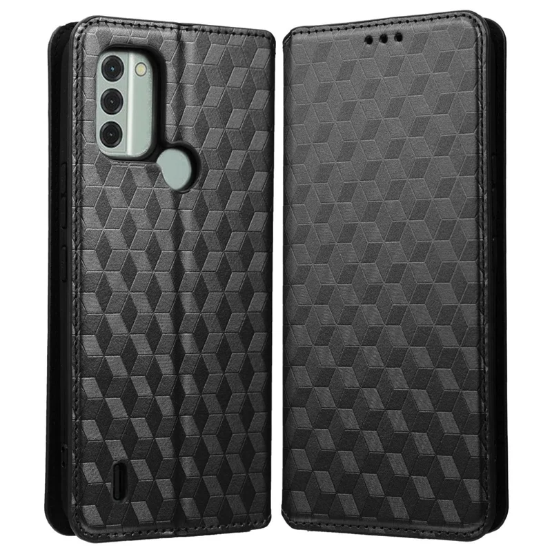 Pour Nokia C31 4G Imprimé Rhombus Pattern Flip Phone Cover PU Leather Stand Magnetic Auto-absorbed Folio Wallet Case - Noir