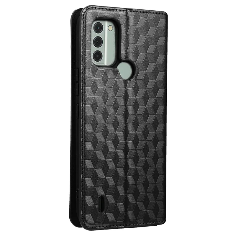 Pour Nokia C31 4G Imprimé Rhombus Pattern Flip Phone Cover PU Leather Stand Magnetic Auto-absorbed Folio Wallet Case - Noir