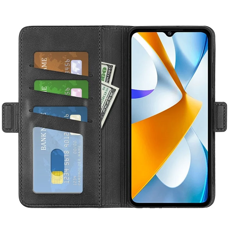 Pour Xiaomi Poco C40 4G Anti-scratch PU Leather Dual Magnetic Flasp Texture Texture Stand Case Portefeuille Protection de Protection Téléphone - le Noir