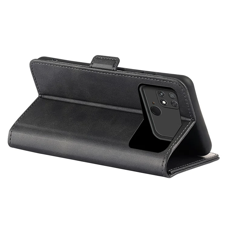 Pour Xiaomi Poco C40 4G Anti-scratch PU Leather Dual Magnetic Flasp Texture Texture Stand Case Portefeuille Protection de Protection Téléphone - le Noir