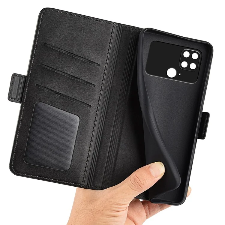 Pour Xiaomi Poco C40 4G Anti-scratch PU Leather Dual Magnetic Flasp Texture Texture Stand Case Portefeuille Protection de Protection Téléphone - le Noir