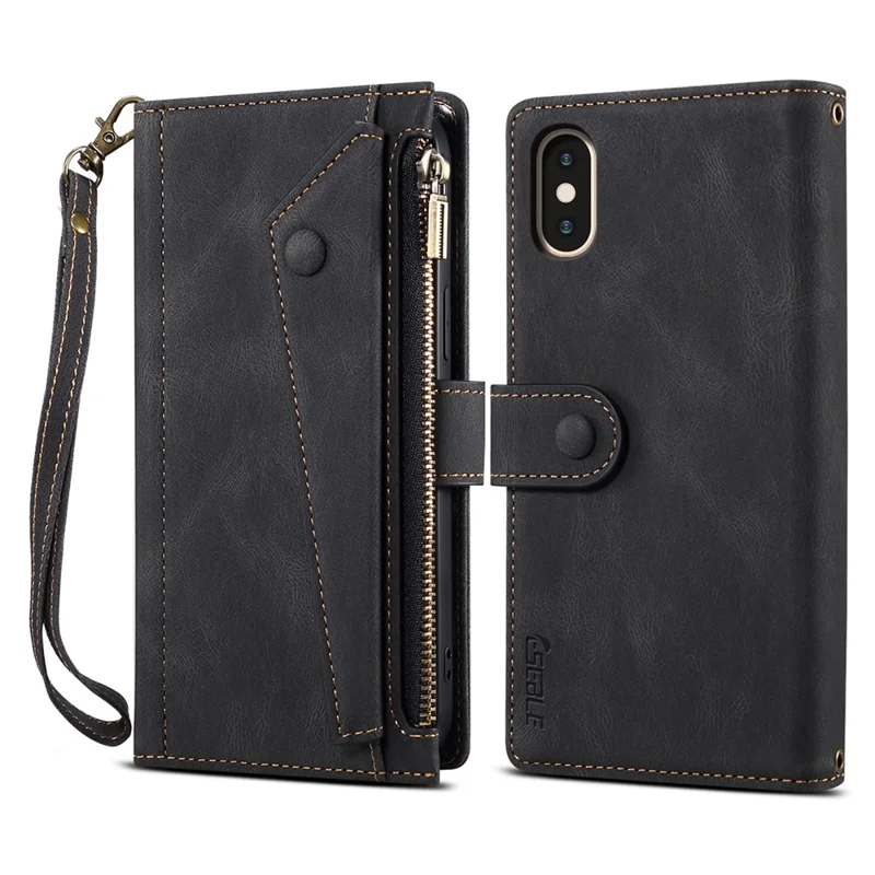 ESEBLE Star Series For iPhone X / XS Case Zipper Wallet Leather Stand Phone Cover - Black