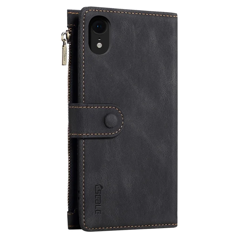 ESEBLE Star Series For iPhone XR 6.1 inch Case Zipper Wallet Leather Stand Phone Cover - Black