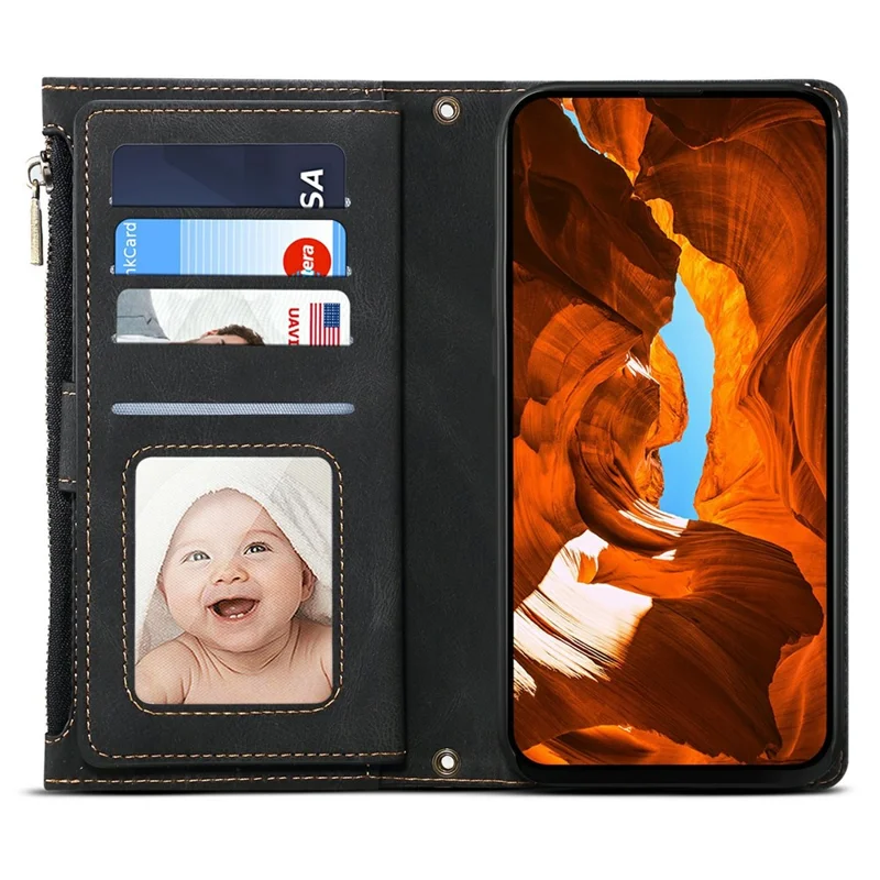 ESEBLE Star Series For iPhone XR 6.1 inch Case Zipper Wallet Leather Stand Phone Cover - Black