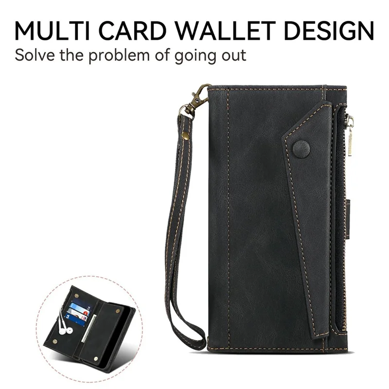 ESEBLE Star Series For iPhone XR 6.1 inch Case Zipper Wallet Leather Stand Phone Cover - Black