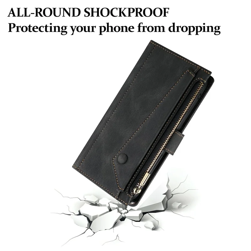 ESEBLE Star Series For iPhone XR 6.1 inch Case Zipper Wallet Leather Stand Phone Cover - Black