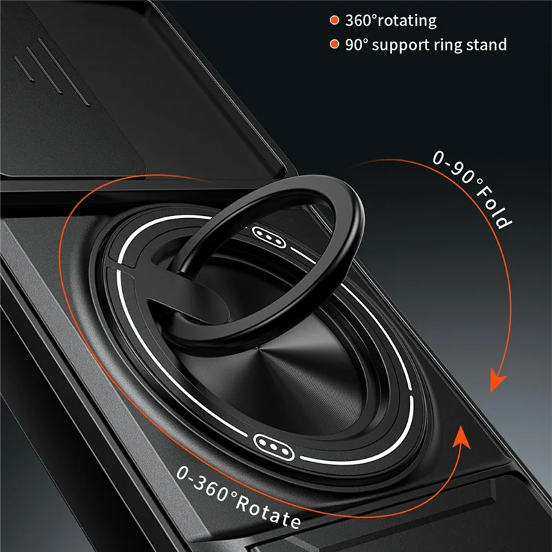 For Oppo A6 Pro 5G / A6 Pro 4G Magnetic Case Ring Holder Foldable Kickstand TPU PC Phone Cover with Camera Lens Slider - Black