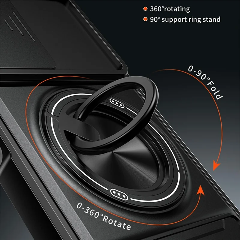 For Oppo A6x 4G / A6x 5G Magnetic Case Ring Holder Foldable Kickstand TPU PC Phone Cover with Camera Lens Slider - Black