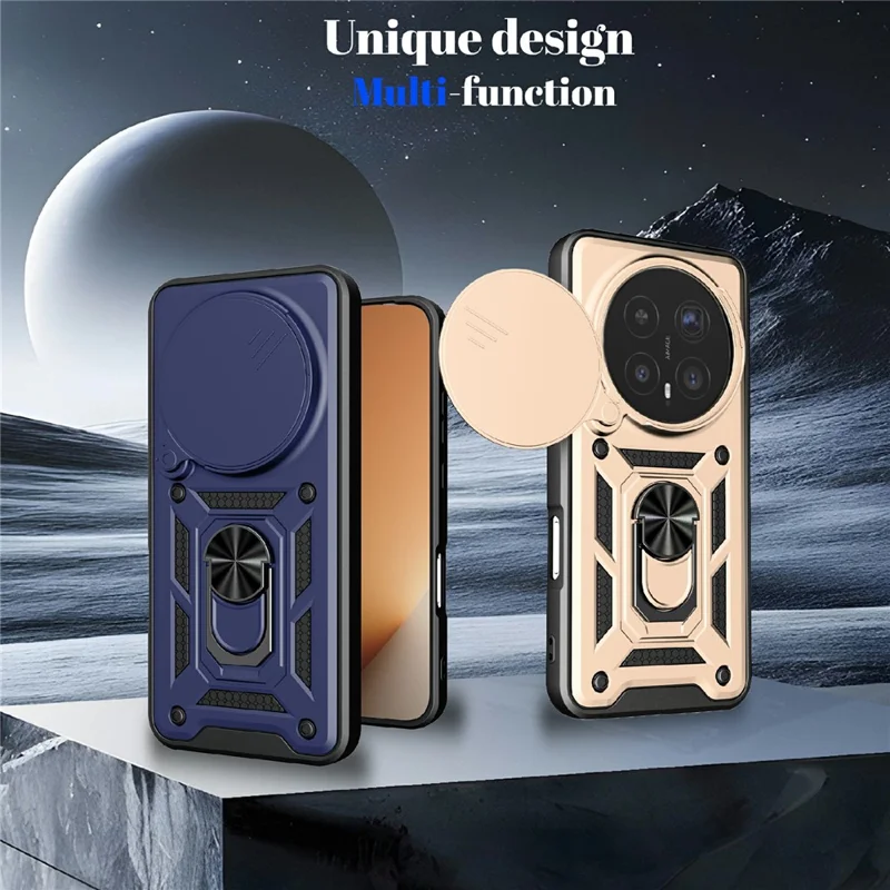 For Honor Magic8 Pro 5G Case with Slide Camera Lid PC + TPU Kickstand Phone Cover - Black