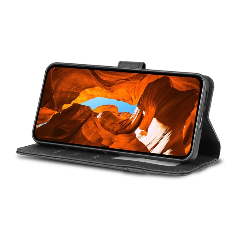 AZNS A2 for iPhone 17 Pro Max Leather Case with Wrist Strap RFID Blocking Wallet Stand Phone Cover - Black